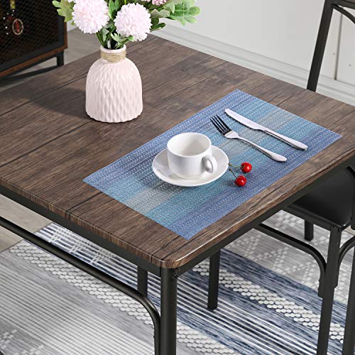 VECELO 3-Piece Room Kitchen Table and Pu Cushion Chair Small Space, Dining Set for 2, Rustic Brown