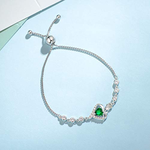 Agvana May Birthstone Jewelry Emerald Bracelet for Women Sterling Silver Tennis Bracelet Rose Flower Heart Bolo Link Bracelets Fine Jewelry Anniversary Birthday Gifts for Women Girls Mom Wife Girlfriend Lady Her