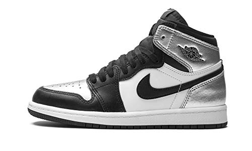 Nike Preschool Jordan 1 Retro High PS Silver Toe, Black/Metallic Silver/White/Bl, 2Y