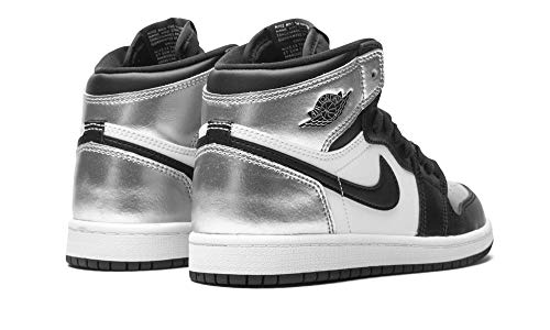 Nike Preschool Jordan 1 Retro High PS Silver Toe, Black/Metallic Silver/White/Bl, 2Y