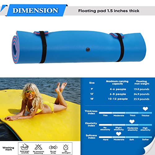 MarKnig 9'/12'/18' Floating Water Mat, Foam Water Floating Pad, Tear-Resistant XPE Foam, Lily Pad for Water Recreation Pool, Beach, Ocean, Lake, Suitable for Multiple Users, Yellow/Blue