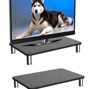 Husky Mounts Monitor Riser Laptop Stand, Adjustable Legs, Stackable, 14.5" x 9.25" x 3.25" Max Height, Matte Black Steel (Black, 2-Pack)