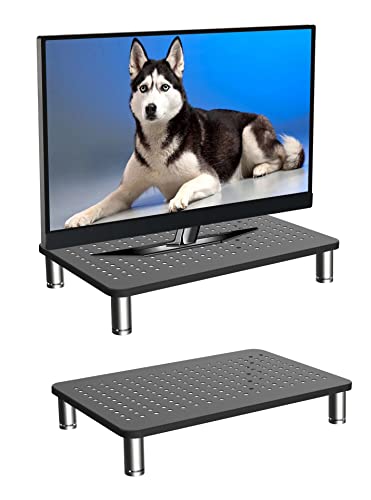 Husky Mounts Monitor Riser Laptop Stand, Adjustable Legs, Stackable, 14.5" x 9.25" x 3.25" Max Height, Matte Black Steel (Black, 2-Pack)