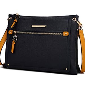 MKF Crossbody Bag for Women – PU Leather Pocketbook Handbag – Designer Side Messenger Purse, Shoulder Crossover Aliyah Navy-Mustard