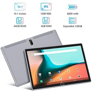 Tablet 10.1'' Android 11 Tablet 2023 Latest Update 4G Phone Tablet 64GB + 4GB Storage Octa-Core Processor, 13MP Camera, Dual SIM Card Slot, 128GB Expand Support, GPS, WiFi, Bluetooth, 1080P HD (Gray)