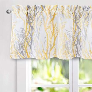 driftaway tree branch abstract ink printing lined thermal insulated window curtain valance rod pocket 52 inch by 18 inch plus 2 inch header yellow