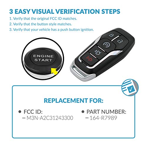 Keyless2Go Replacement for 5 Button Smart Key for Proximity Remote for Ford M3N-A2C31243300 164-R7989