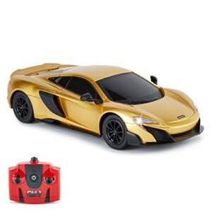 cmj rc cars mclaren 675lt officially licensed remote control car 1:24 scale working lights 2.4ghz gold. great kids play toy auto