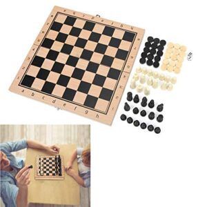 3 in 1 Wooden Chess/Checkers/Backgammon Set, Professional Portable Wooden Chess Set with Folding Chess Board Exquisite Interactive Wooden Chess Board Game for Adults Kids(S)