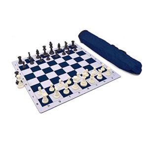 chao min socks tournament chess set, roll up chess set chess in carry tube with shoulder strap, beginner portable chess set family games for kids adults forest green and blue,blue