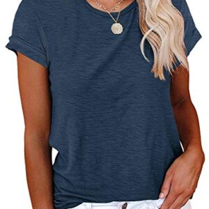 Cicy Bell Women's Short Sleeve Shirts Crewneck Loose Casual Summer Basic Tees Tops Navy