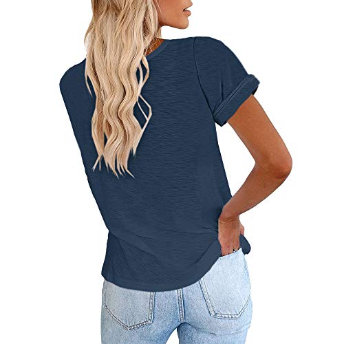 Cicy Bell Women's Short Sleeve Shirts Crewneck Loose Casual Summer Basic Tees Tops Navy