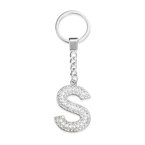 ESSPOC A-Z Initial Letter Keychain car keychain for women Rhinestone Crystal Silver Alphabet Pendant (S-SILVER)