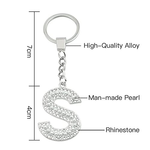 ESSPOC A-Z Initial Letter Keychain car keychain for women Rhinestone Crystal Silver Alphabet Pendant (S-SILVER)