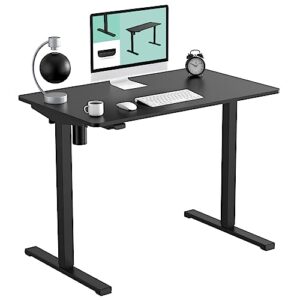 flexispot adjustable height desk 40 x 24 inches small standing desk for small space electric sit stand home office table computer workstation (black frame + black desktop)