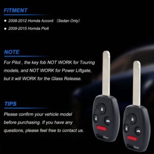 2 Replacement Keyless Entry Remote: Pilida Car Key Fob Clicker Alarm Fit for Honda Accord 08-12| 09-15 Pilot KR55WK49308-4 Button Only for 4 Doors Vehicle