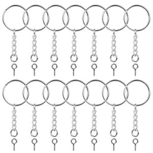 150pcs sliver keychain rings kit, 50pcs key chain rings with chain and 50pcs open jump ring with 50pcs screw eye pins for crafts and jewelry making