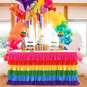 Rainbow Table Skirt Ruffle Unicorn Table Skirts for Rectangle Table 6ft Baby Shower Birthday Unicorn Party Fiesta Home Decoration