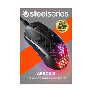 SteelSeries Aerox 3 - Super Light Gaming Mouse - 8,500 CPI TrueMove Core Optical Sensor - Ultra-Lightweight Water Resistant Design - Universal USB-C connectivity (Renewed)
