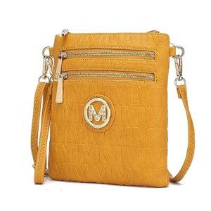 mkf crossbody bags for women, wristlet strap – pu leather shoulder handbag – small crossover messenger purse, mustard