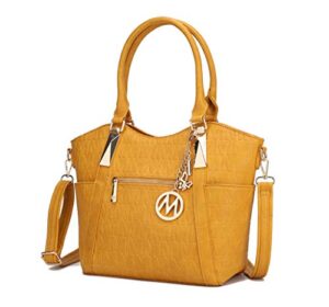 mkf shoulder bag for women: pu leather tote satchel handbag – crossbody top-handle purse, ladies fashion pocketbook mustard