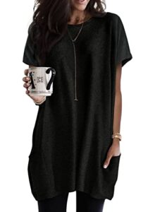 dokotoo women's casual crewneck t-shirt - loose fit, short sleeve, long tunic top with pockets, black (xl)