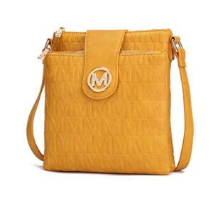 mkf crossbody bags for women – cross body strap, messenger purse – pu leather handbag, womens fashion pocketbook mustard