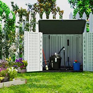 ADDOK Horizontal Storage Shed Weather Resistance, Large Outdoor Storage Cabinet Lockable, Thick HDEP Plastic Storage Unit for Backyards, Patio, Garden（27 Cu. ft/Ivory White