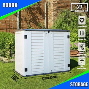 ADDOK Horizontal Storage Shed Weather Resistance, Large Outdoor Storage Cabinet Lockable, Thick HDEP Plastic Storage Unit for Backyards, Patio, Garden（27 Cu. ft/Ivory White