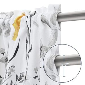 VERTKREA Valance Curtain, Yellow Flower Watercolor Valance for Window, Yellow Gray Floral Kitchen Curtains, Yellow White Rod Pocket Window Treatment Valance for Bathroom Basement, 52 x 18 Inches