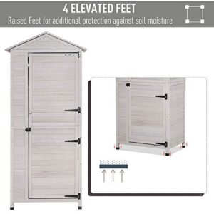 Outsunny 36" x 25" x 79" Wooden Storage Shed Cabinet, Outdoor Tool Shed Organizer with 4-Tier, 3 Shelves with Handle Tin Roof Magnetic Latch Foot Pad, Light Grey