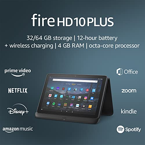 Amazon Fire HD 10 Plus tablet, 10.1" 1080p Full HD display, 32 GB, Slate + Made for Amazon, Wireless Charging Dock