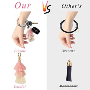 Bisanzoya Silicone Key Ring Bracelet, Car Keychain Beaded Wristlet Tassel for Women