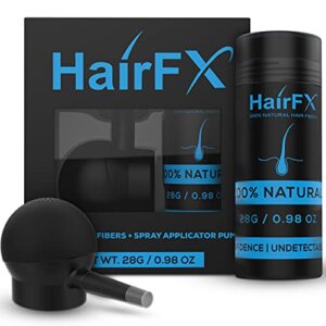 hairfx hair perfecting 2-in-1 kit (black) set includes natural & undetectable hair thickening fibers & spray applicator pump nozzle | instant thick fuller hair conceals hair loss 15 sec - women & men