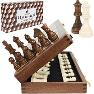 magnetic wooden chess set for kids and adults – 15 in staunton chess set - large folding chess board game sets - storage for pieces | wood pawns - 2 extra queens