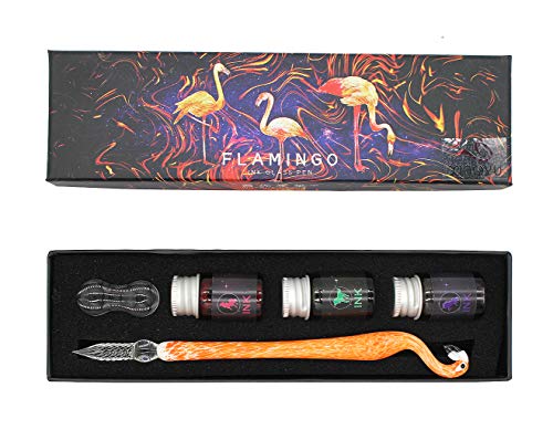 XIAOYU 5 Pcs Handmade Glass Dip Pen Calligraphy Pens Set High Borosilicate Glass Signature Pen with Ink(7ML) - Orange