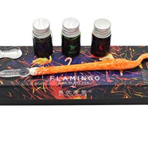 XIAOYU 5 Pcs Handmade Glass Dip Pen Calligraphy Pens Set High Borosilicate Glass Signature Pen with Ink(7ML) - Orange