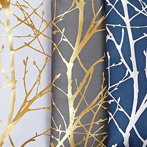 FMFUNCTEX Valance Curtains for Living-Room Window White Gold Metallic Tree Branch Blackout Window Valances 50" W x 18" Long 1 pc Rod Pocket