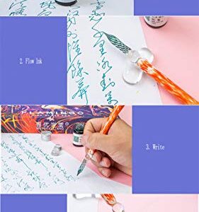 XIAOYU 8 Pcs Handmade Glass Dip Pen Calligraphy Pens Set High Borosilicate Glass Signature Pen with Ink(15ML) - Pink