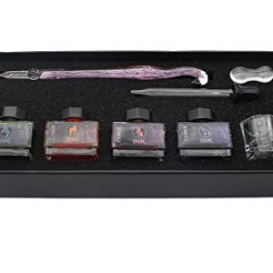 XIAOYU 8 Pcs Handmade Glass Dip Pen Calligraphy Pens Set High Borosilicate Glass Signature Pen with Ink(15ML) - Pink