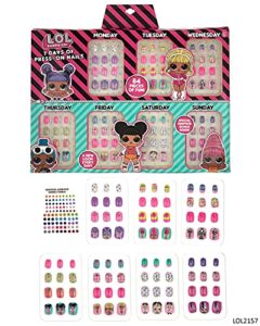l.o.l. surprise! 7 day assorted colors press on nails set, nail accessories for kids and teens