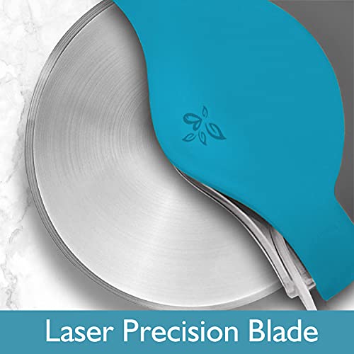 DECOSTYLE, Blue Pizza Cutter Wheel with Protective Blade Cover, improved, Super Sharp, Easy To Use and Clean, Slicer, Ergonomic Rubberized Grip, heavy dutty, Stainless Steel, Dishwater Safe