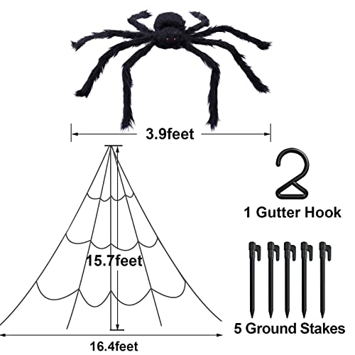 KUCHEY Halloween Decorations Outdoor 200'' Triangular Spider Web+47'' Giant Fake Spiders, Halloween Decor Indoor Clearance for Home Outside Yard Costumes Party Haunted House Garden Lawn