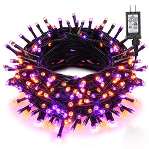 brizled purple & orange halloween lights, 95.14ft 240 led halloween string lights connectable with timer, 8 modes outdoor halloween lights, plugin mini lights waterproof for outside spooky decoration