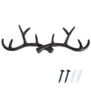 notakia vintage cast deer antlers wall hooks- decorative metal hanger (brown deer antlers)