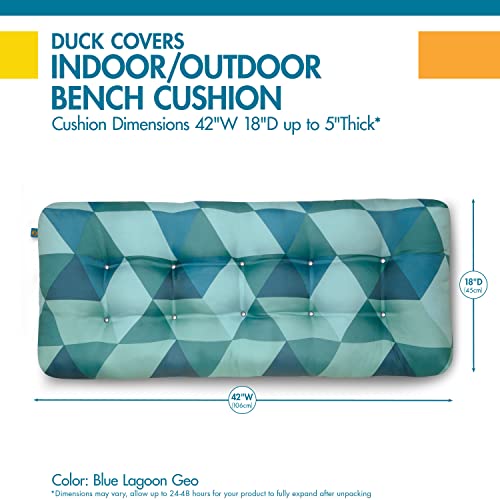 Duck Covers Water-Resistant Indoor/Outdoor Bench Cushion, 42 x 18 x 5 Inch, Blue Lagoon Geo, Patio Bench Cushion