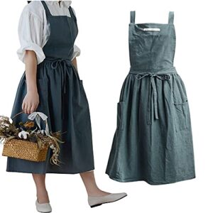 sf-zxtinp cotton and linen kitchen cooking aprons dress for women with pockets cute for baking painting gardening cleaning