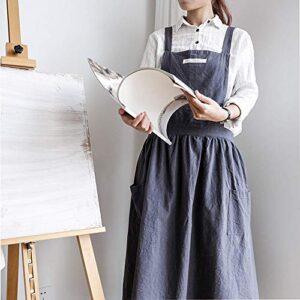 SF-ZXTINP Cotton and linen Kitchen Cooking Aprons Dress for Women with Pockets Cute for Baking Painting Gardening Cleaning