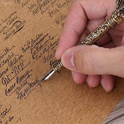 Feather Quill Pen and Ink Set - Calligraphy Pen Dip Set with Inkwell And Stand - Quill Pen Set with 5 Stainless Steel Nibs for Writing Paper, Letter Drawing Pen - Feather Pen Birthday Gift for Adults