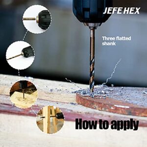 JEFE HEX 1/2" Dia. 5" OAL HSS Twist Drill Bit, General Purpose, 3-Flat Shank, Black and Gold Finished, 135 Degree Split Point, Ideal for Steel/Wood/Copper/Aluminum/Zinc Alloy/Plastic. (2-Piece)